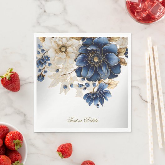 Huwelijk Marine Blauw Wit Gouden Bloemen Zilver Servet (Insitu)