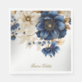 Huwelijk Marine Blauw Wit Gouden Bloemen Zilver Servet (Voorkant)