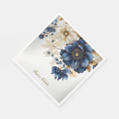 Huwelijk Marine Blauw Wit Gouden Bloemen Zilver Servet (Hoek)