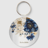 Huwelijk Marine Blauw Wit Gouden Bloemen Zilver Sleutelhanger (Achterkant)