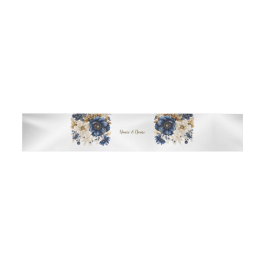Huwelijk Marine Blauw Wit Gouden Bloemen Zilver Uitnodigingen Wikkel (Vlak)