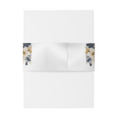 Huwelijk Marine Blauw Wit Gouden Bloemen Zilver Uitnodigingen Wikkel (Achterkant Voorbeeld)