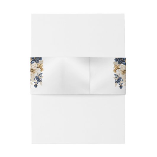 Huwelijk Marine Blauw Wit Gouden Bloemen Zilver Uitnodigingen Wikkel (Achterkant Voorbeeld)