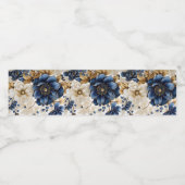 Huwelijk Marine Blauw Wit Gouden Bloemen Zilver Waterfles Etiket (Enkel label)
