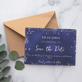 Huwelijk marine blauw zilver glitter winter save the date