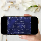 Huwelijk marine blauw zilver glitter winter save the date