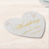 Huwelijk Marmer Goud Elegante Kalligrafie Hart Kartonnen Onderzetters (Gekanteld)