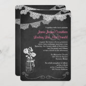 Huwelijk | Mason Jar, Lace Bunting | Chalkboard 3 Kaart (Voorkant / Achterkant)