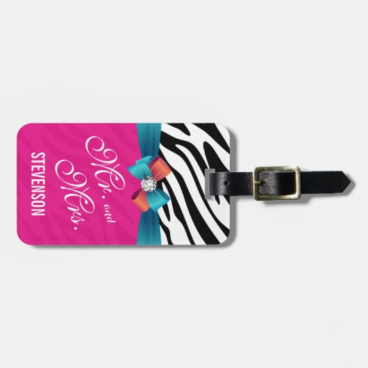 Huwelijk meneer en mevrouw - Elegante Zebra Print  Bagagelabel (Voorkant horizontaal)