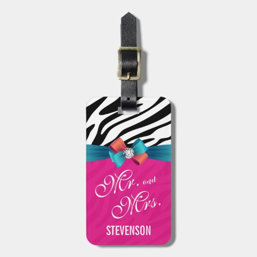 Huwelijk meneer en mevrouw - Elegante Zebra Print Bagagelabel (Voorkant verticaal)