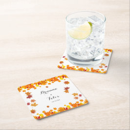 Huwelijk met herfstbladeren in landelijke stijl kartonnen onderzetters
