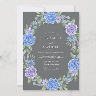 Huwelijk met Houtskool Violet Hydrangea Eucalyptus Kaart