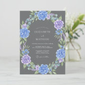 Huwelijk met Houtskool Violet Hydrangea Eucalyptus Kaart (Staand voorkant)