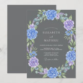 Huwelijk met Houtskool Violet Hydrangea Eucalyptus Kaart (Voorkant / Achterkant)