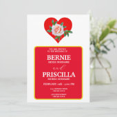 Huwelijk met witte typografie en rode roos bloem kaart (Staand voorkant)