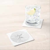 Huwelijk met witte zanddollar aangepaste tekst kartonnen onderzetters (Insitu)