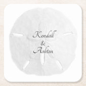 Huwelijk met witte zanddollar aangepaste tekst kartonnen onderzetters (Voorkant)