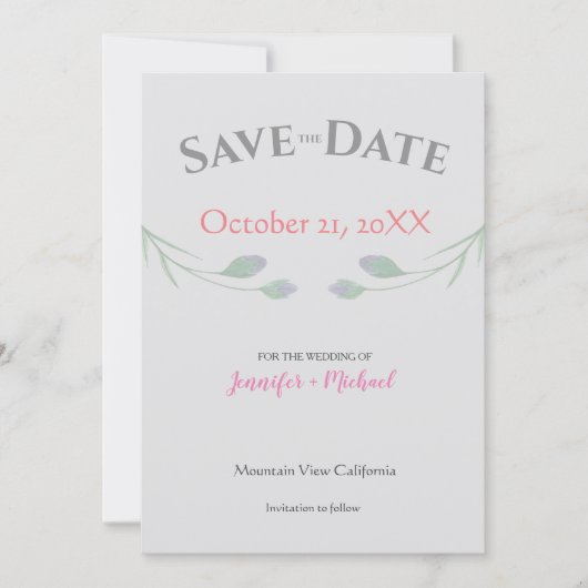 Huwelijk Minimalist Chic Grey Floral Save The Date (Voorkant)