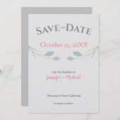 Huwelijk Minimalist Chic Grey Floral Save The Date (Voorkant / Achterkant)