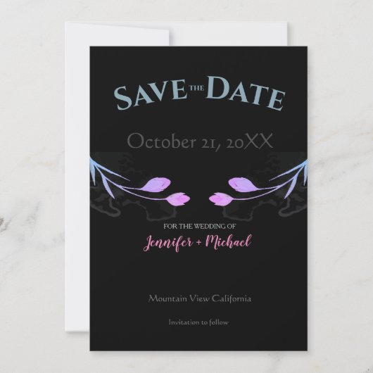 Huwelijk Minimalist Chic Zwart Bloemen Save The Date (Voorkant)