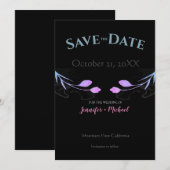 Huwelijk Minimalist Chic Zwart Bloemen Save The Date (Voorkant / Achterkant)