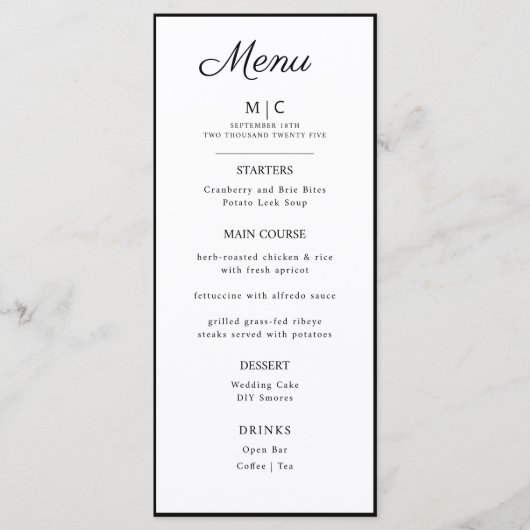 Huwelijk Minimalistisch modern plat menu.  Menu (Voorkant)