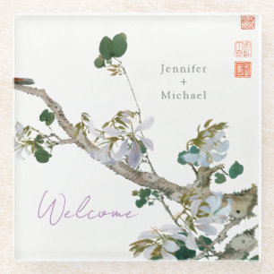 Huwelijk minimalistische kalligrafie bloemenlithog glazen onderzetter