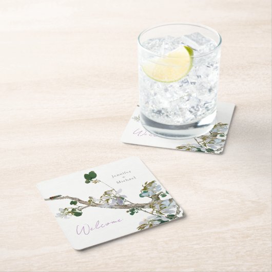 Huwelijk minimalistische kalligrafie bloemenlithog kartonnen onderzetters (Insitu)