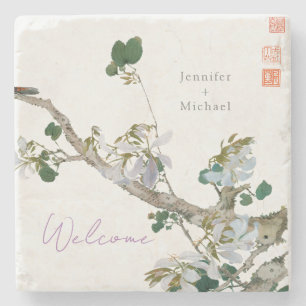 Huwelijk minimalistische kalligrafie bloemenlithog stenen onderzetter