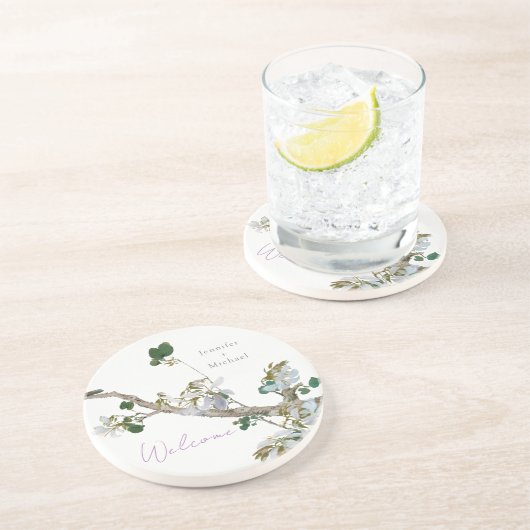 Huwelijk minimalistische kalligrafie bloemenlithog zandsteen onderzetter (Zijkant)