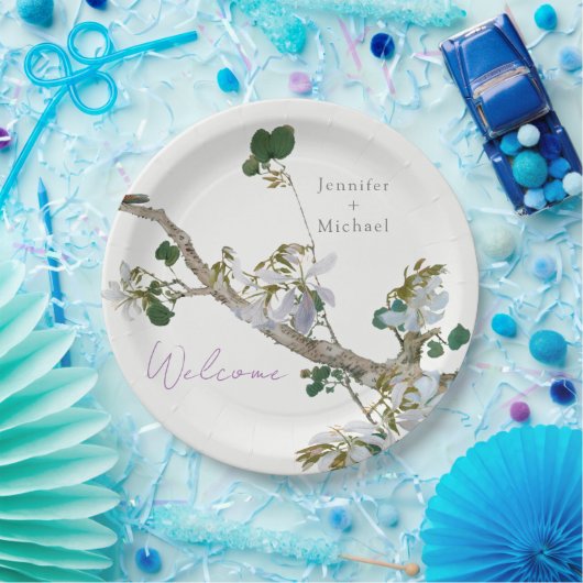 Huwelijk Minimalistische kalligrafie Floral Papieren Bordje (Feest)