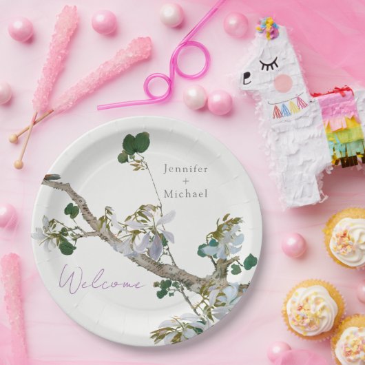 Huwelijk Minimalistische kalligrafie Floral Papieren Bordje (Feest)