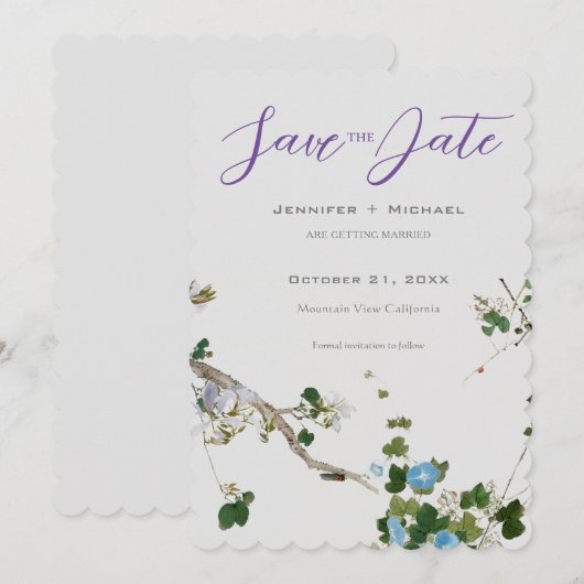 Huwelijk Minimalistische kalligrafie Floral Save The Date (Voorkant / Achterkant)