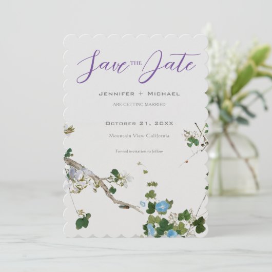 Huwelijk Minimalistische kalligrafie Floral Save The Date (Staand voorkant)