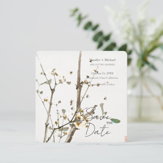 Huwelijk Minimalistische kalligrafie Floral Save The Date (Staand voorkant)