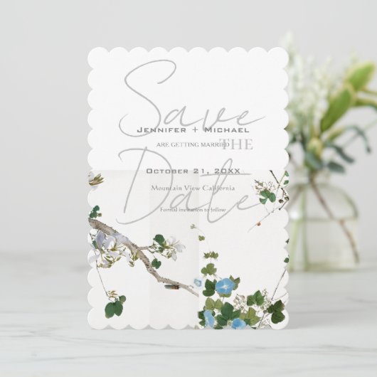 Huwelijk Minimalistische kalligrafie Floral Save The Date (Staand voorkant)