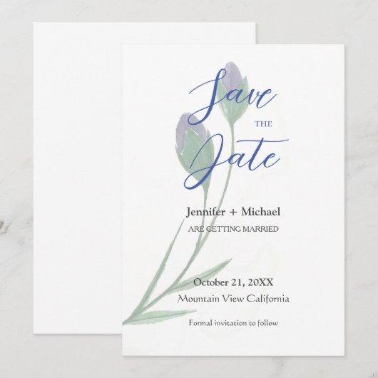 Huwelijk Minimalistische kalligrafie Floral Save The Date (Voorkant / Achterkant)