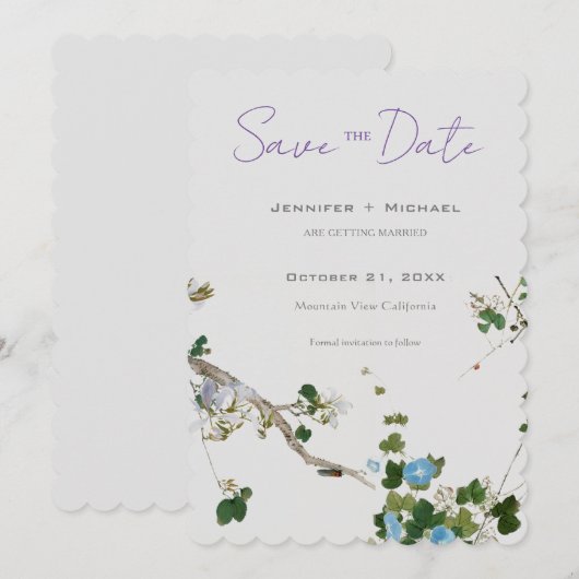 Huwelijk Minimalistische kalligrafie Floral Save The Date (Voorkant / Achterkant)