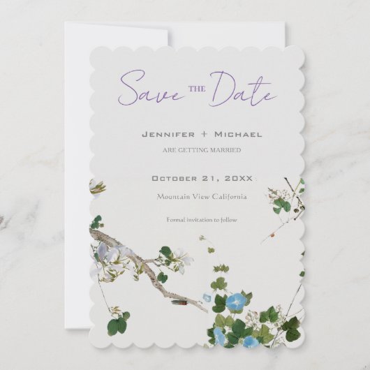 Huwelijk Minimalistische kalligrafie Floral Save The Date (Voorkant)