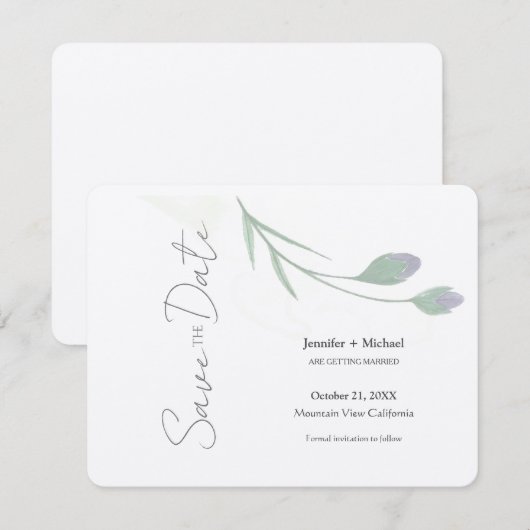 Huwelijk Minimalistische kalligrafie Floral Save The Date (Voorkant / Achterkant)