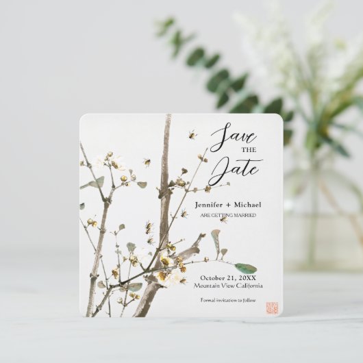 Huwelijk Minimalistische kalligrafie Floral Save The Date (Staand voorkant)