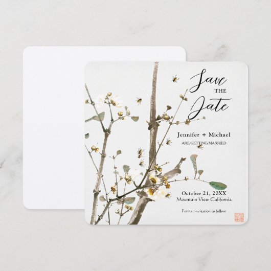 Huwelijk Minimalistische kalligrafie Floral Save The Date (Voorkant / Achterkant)