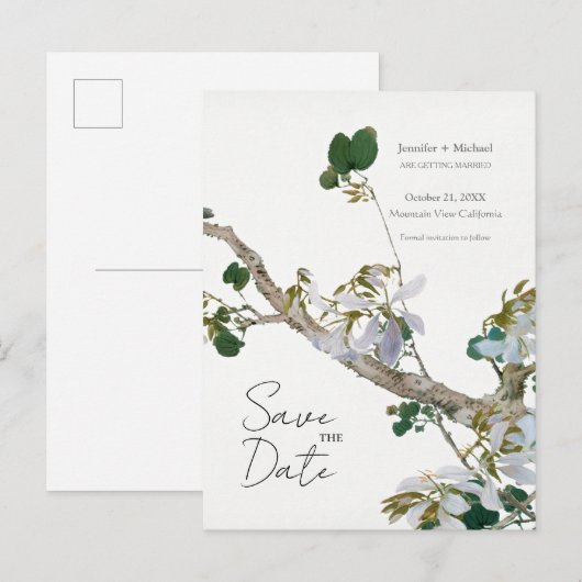 Huwelijk Minimalistische kalligrafie Floral Uitnodiging Briefkaart (Voorkant / Achterkant)