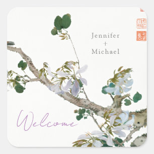 Huwelijk Minimalistische kalligrafie Floral Vierkante Sticker