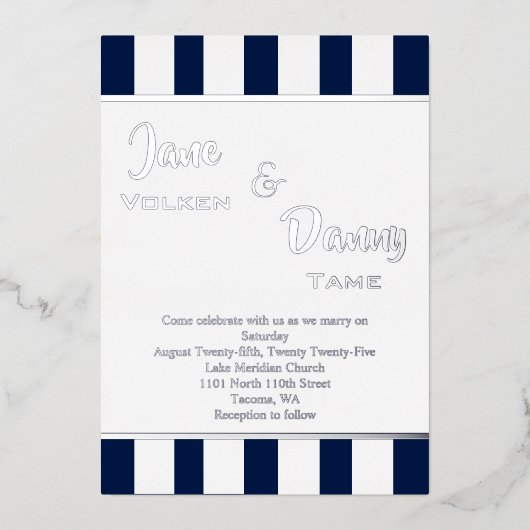 Huwelijk Modern Zwart & Wit Stripe met Folie Uitnodiging (Voorkant)