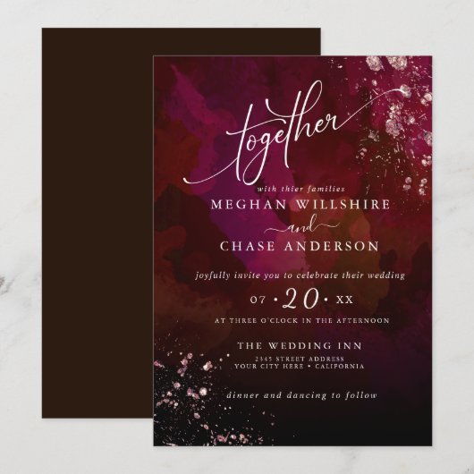 Huwelijk | Moderne donkere robijnrode edelsteen Ja (Voorkant / Achterkant)