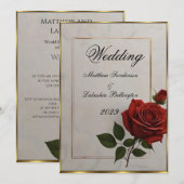 Huwelijk Mooie Rode Roos bloem goud Uitnodiging (Voorkant / Achterkant)