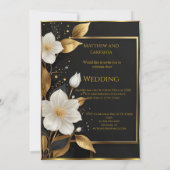 Huwelijk Mooie Witte bloemen Gouden Bladeren Kaart (Achterkant)