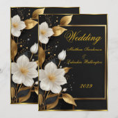 Huwelijk Mooie Witte bloemen Gouden Bladeren Kaart (Voorkant / Achterkant)