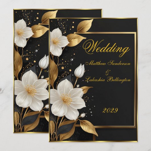Huwelijk Mooie Witte bloemen Gouden Bladeren Kaart (Voorkant / Achterkant)